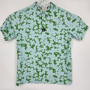 Deolax Polo Shirt Mens Large Green Clover Floral Print Stretch Short Sleeve Golf